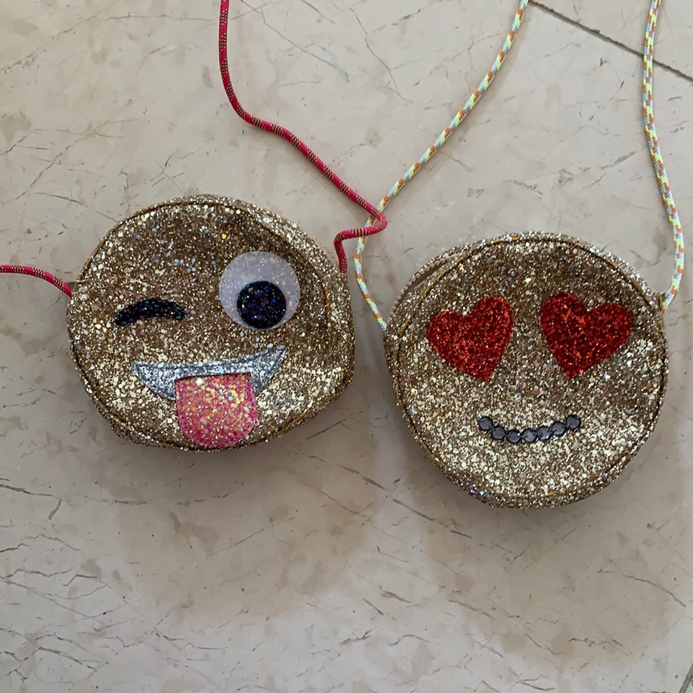 Crewcuts Gold Glitter Emoji Crossbody Bags with Red Accent